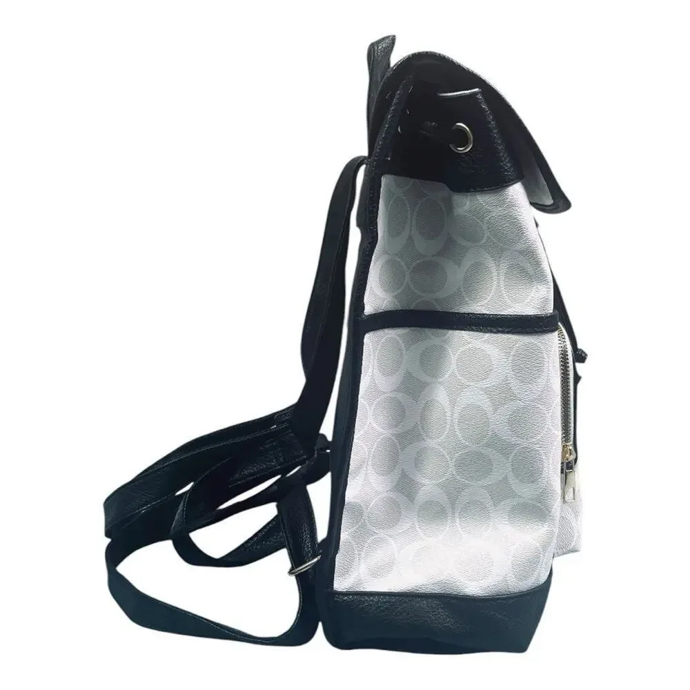 Designer Inspired White Black and Gray Patterned Backpack